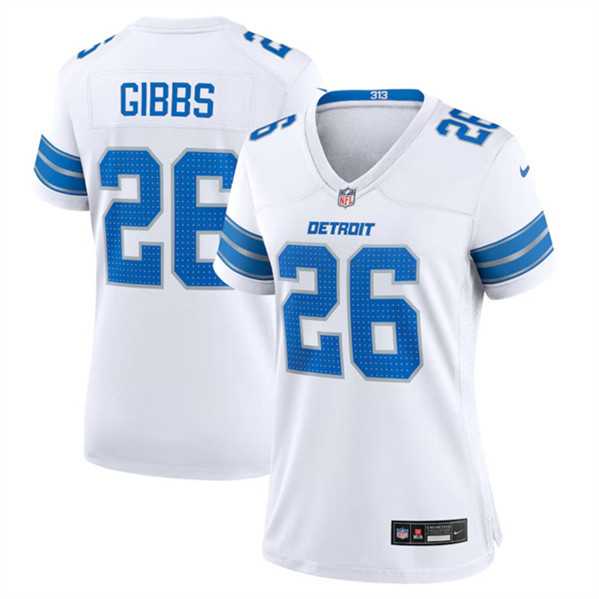 Womens Detroit Lions #26 Jahmyr Gibbs White Stitched Jersey Dzhi